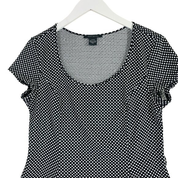 Suzy Shier Black White  Polka Dot Peplum Top Blouse Stretch & skirt sz large set - Picture 3 of 16
